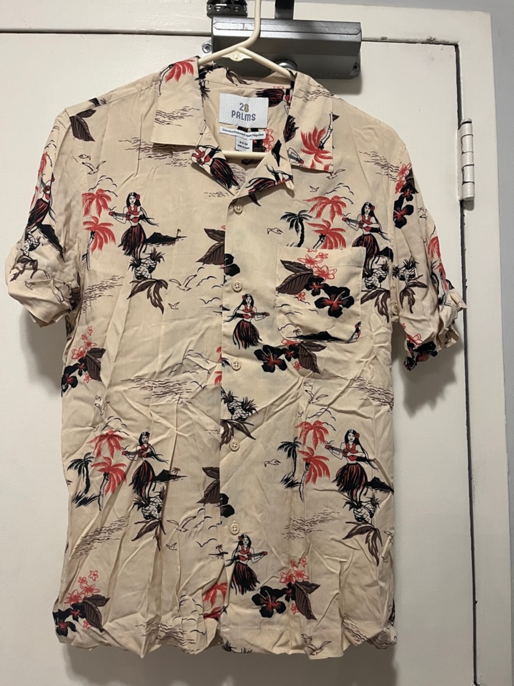 Palms Men’s Beige Tropical Short-Sleeve Button-Up Shirt